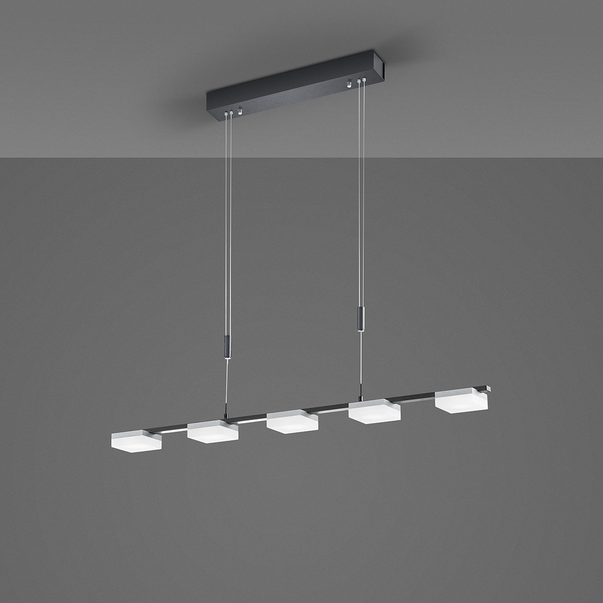 Bopp Plus Quad LED Pendelleuchte5-flg., Alu geschliffen / anthrazit eloxiert