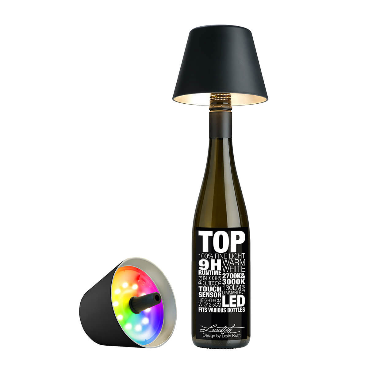 Sompex Top 2.0 RGB LED Akkuleuchte & Flaschenaufsatzschwarz