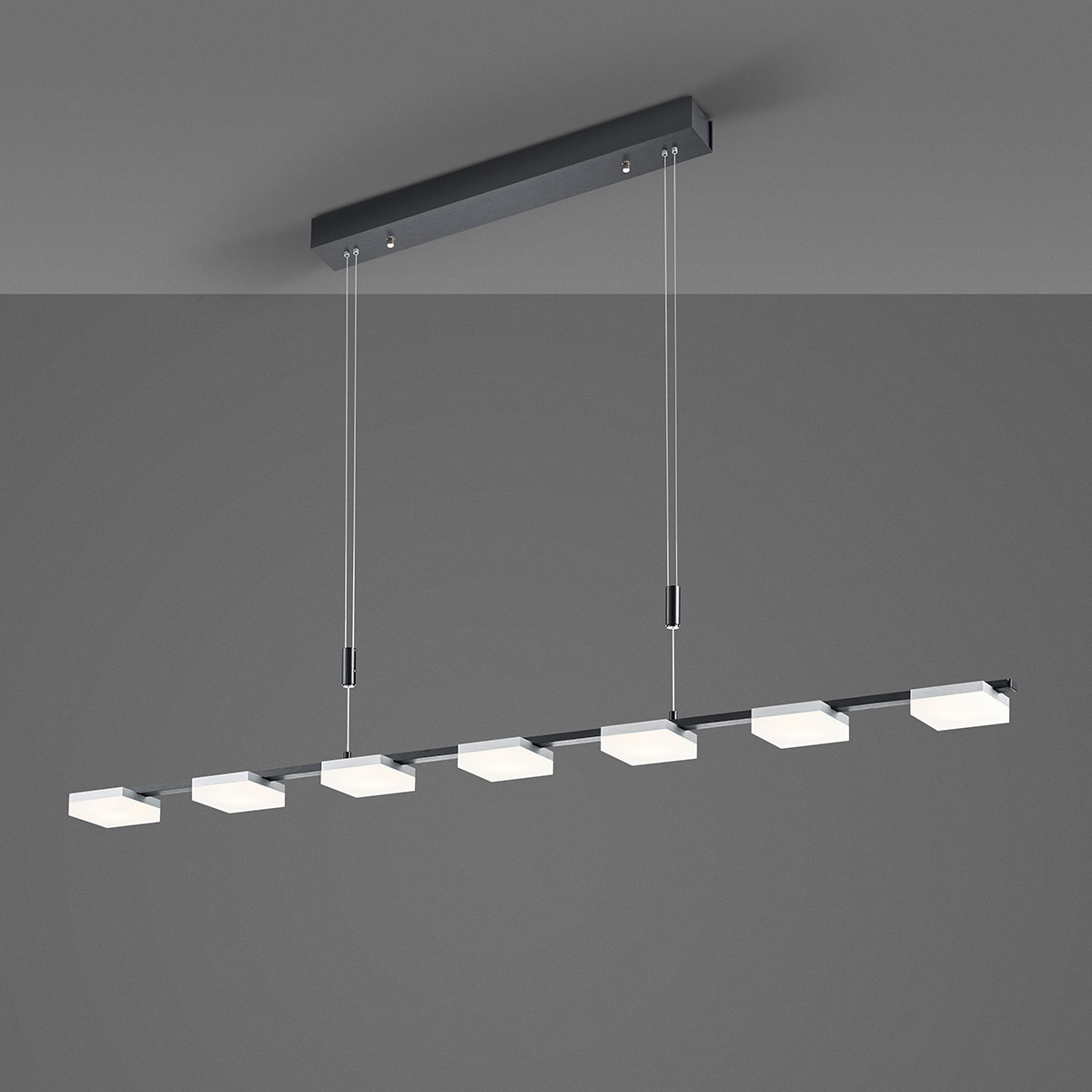 Bopp Plus Quad LED Pendelleuchte7-flg., Alu geschliffen / anthrazit eloxiert