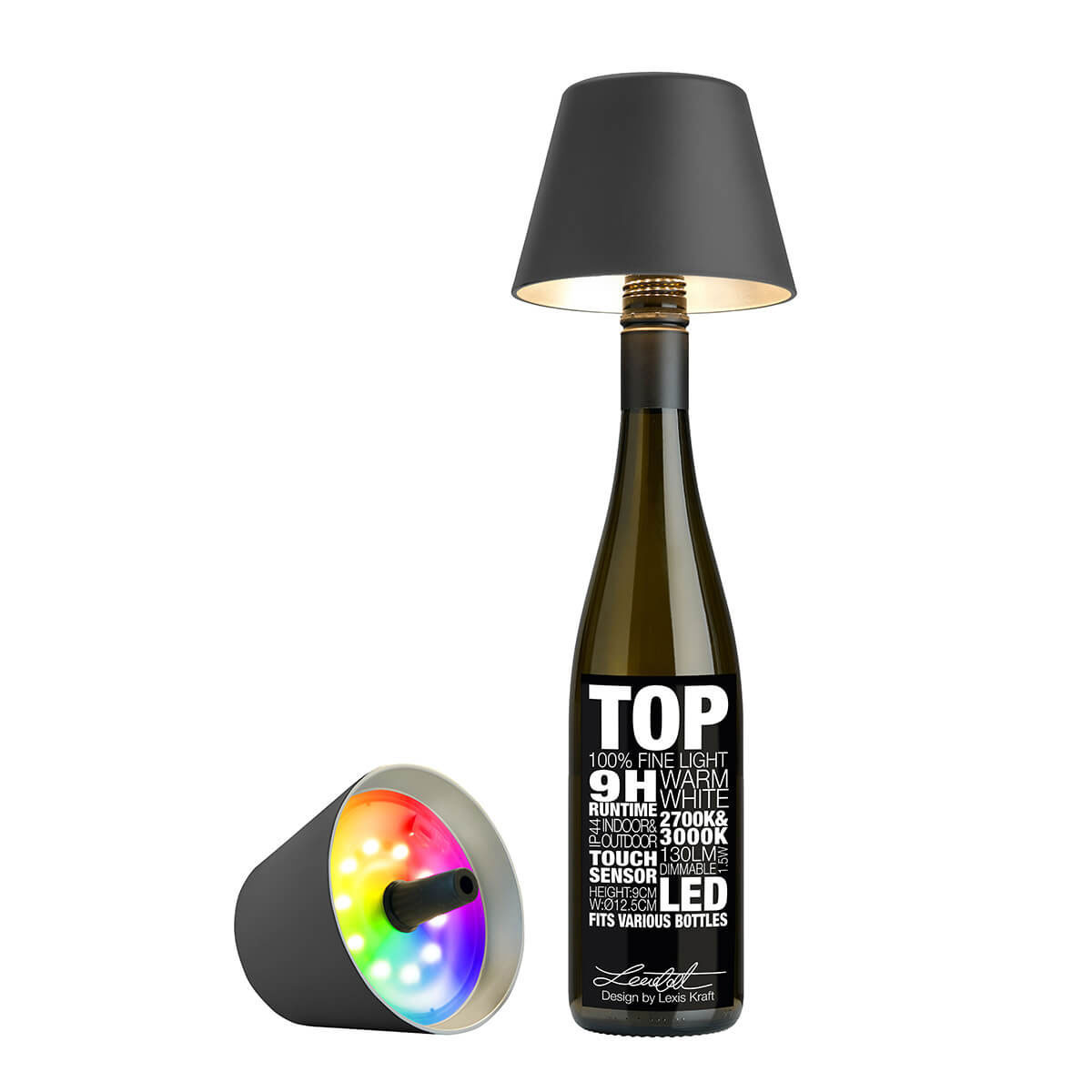 Sompex Top 2.0 RGB LED Akkuleuchte & Flaschenaufsatzanthrazit