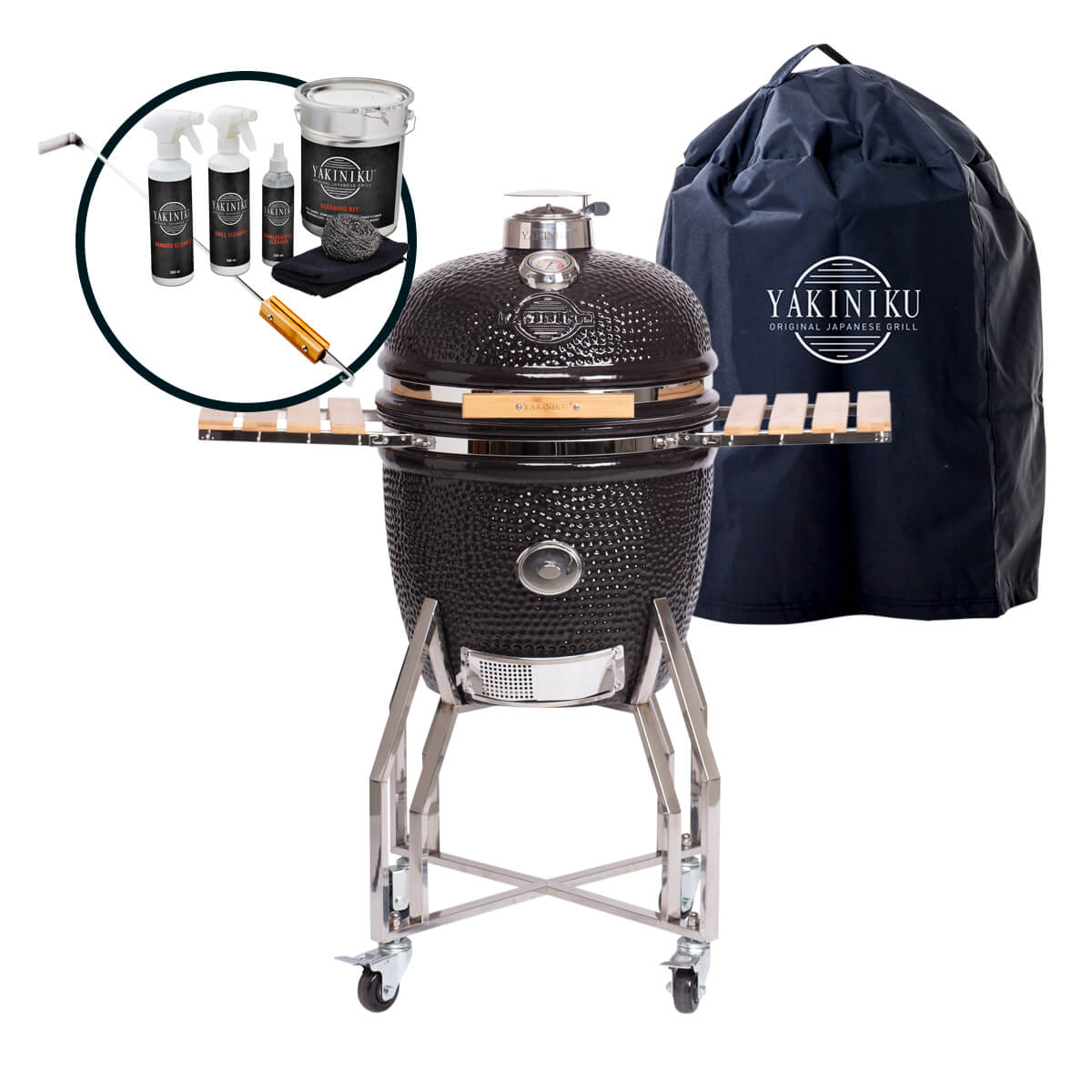 Kamado Grill inkl. Ständer, Seitentischen & Pro Set, Sorglos-Paket