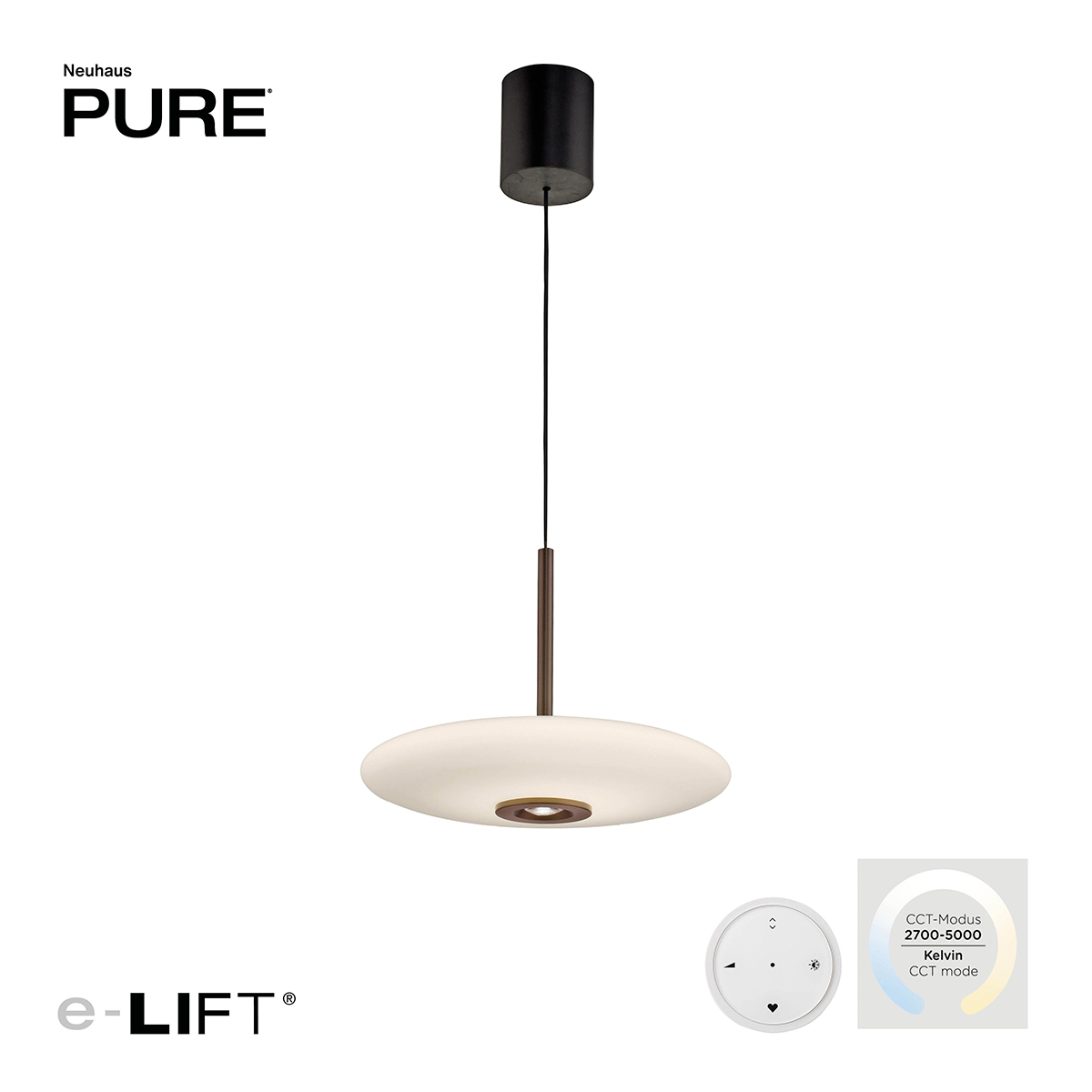 PURE E-Vitrum LED Pendelleuchte mit e-LIFT und CCT