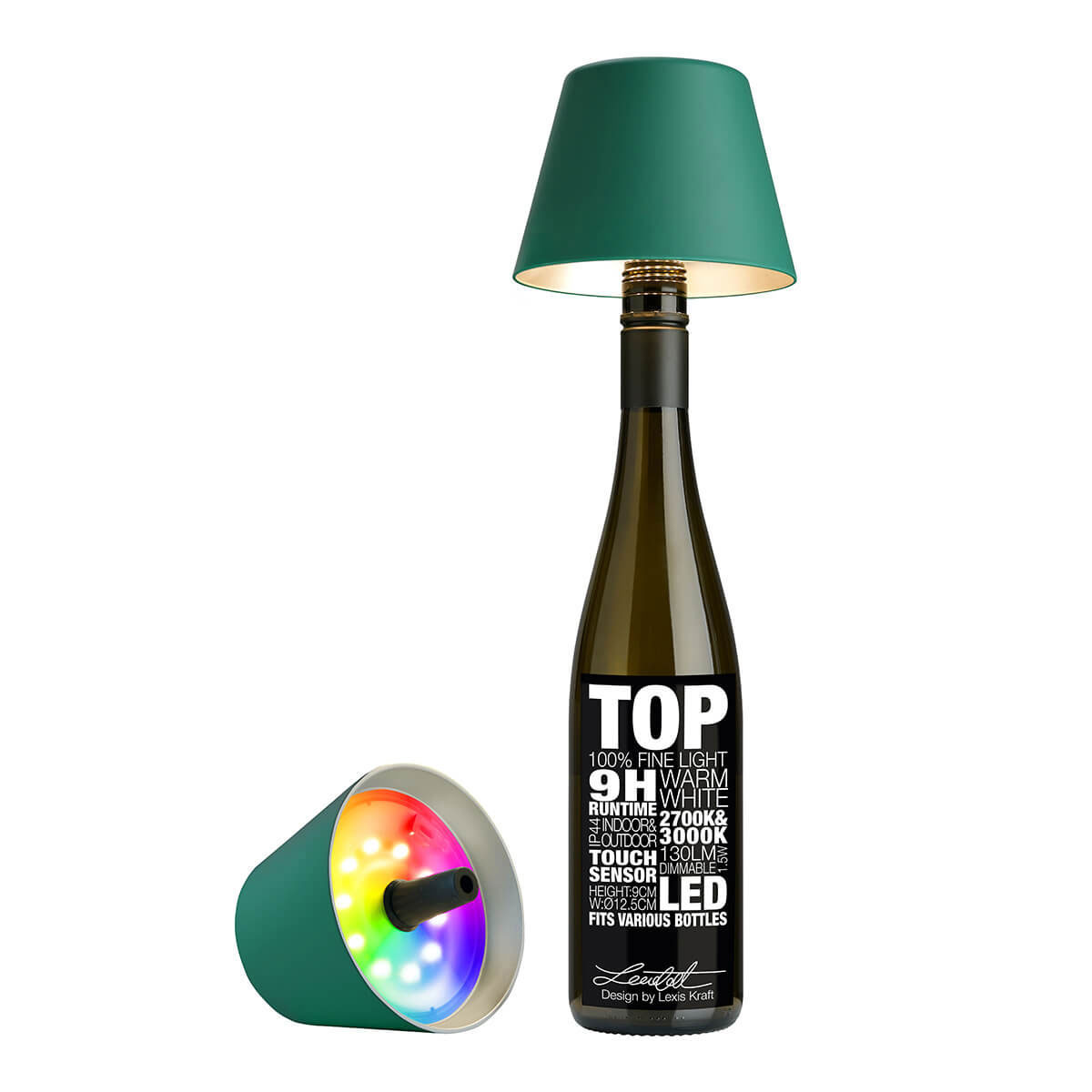 Sompex Top 2.0 RGB LED Akkuleuchte & Flaschenaufsatzgrün