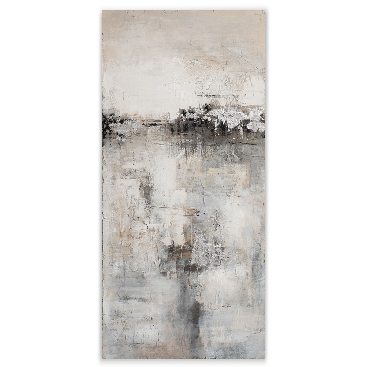 Gemälde Abstrakte Welten in Grau und Silber, 150 x 70 cm