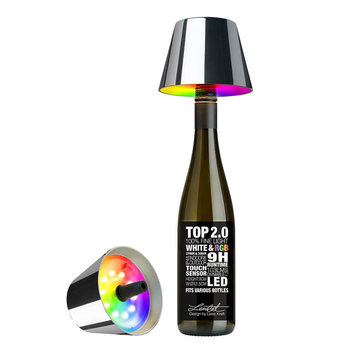 Sompex Top 2.0 RGB LED Akkuleuchte & FlaschenaufsatzChrom