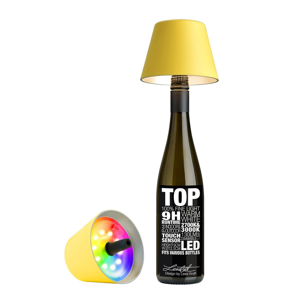 Sompex Top 2.0 RGB LED Akkuleuchte & Flaschenaufsatzgelb