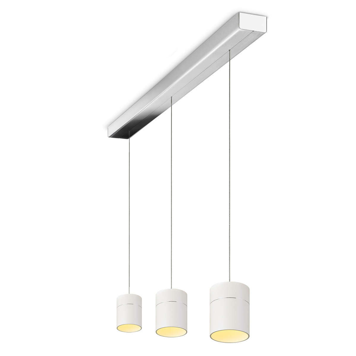 Tudor M LED Pendelleuchte, 3-flg., TW, unsichtbare Höhenverstellung, Baldachin: Chrom