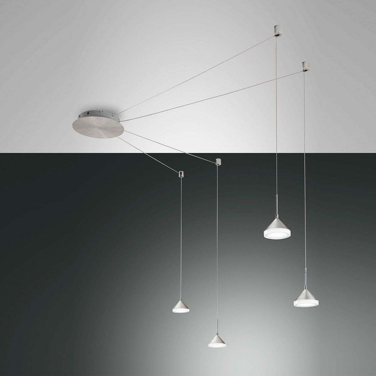 Fabas Luce Isabella LED Pendelleuchte, 4-flg.Aluminium satiniert