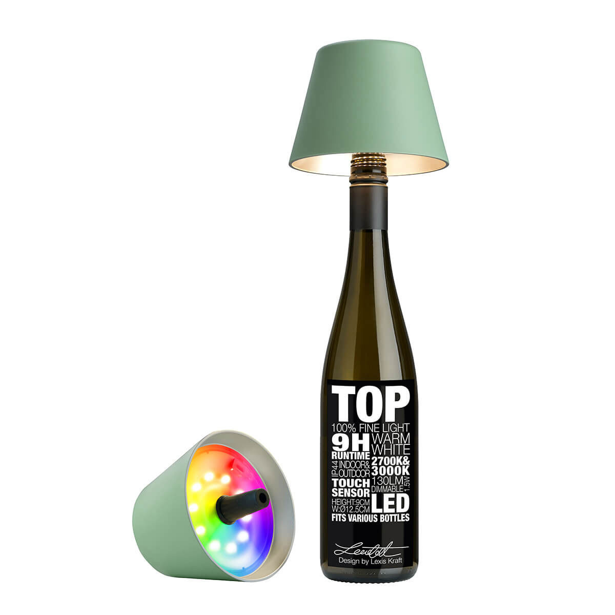 Sompex Top 2.0 RGB LED Akkuleuchte & Flaschenaufsatzolivgrün