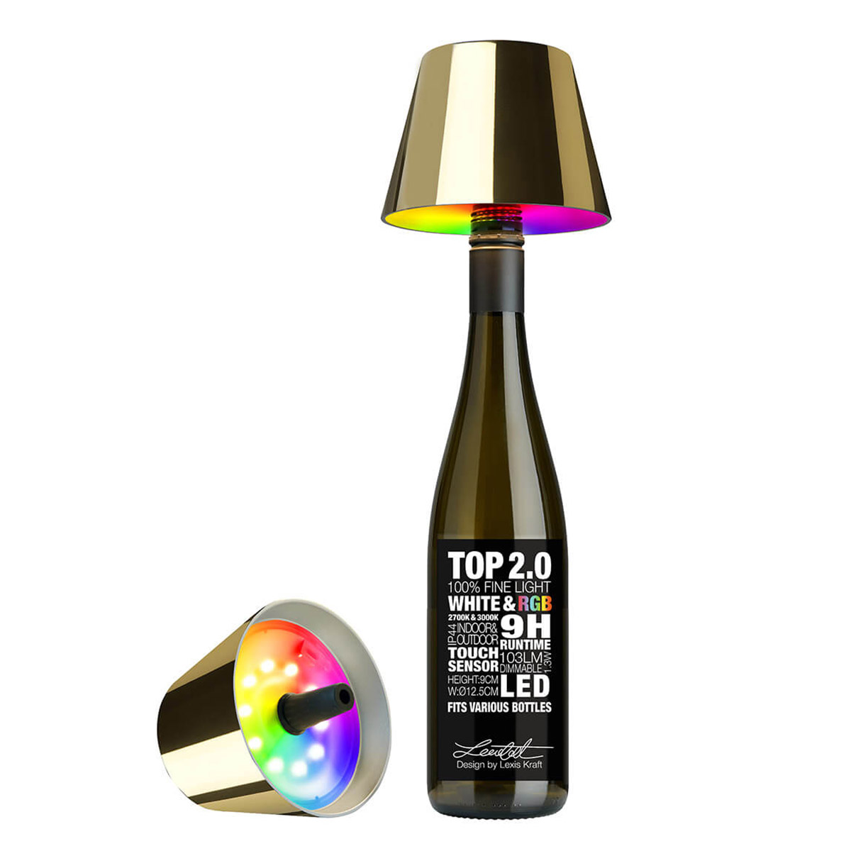 Sompex Top 2.0 RGB LED Akkuleuchte & FlaschenaufsatzGold