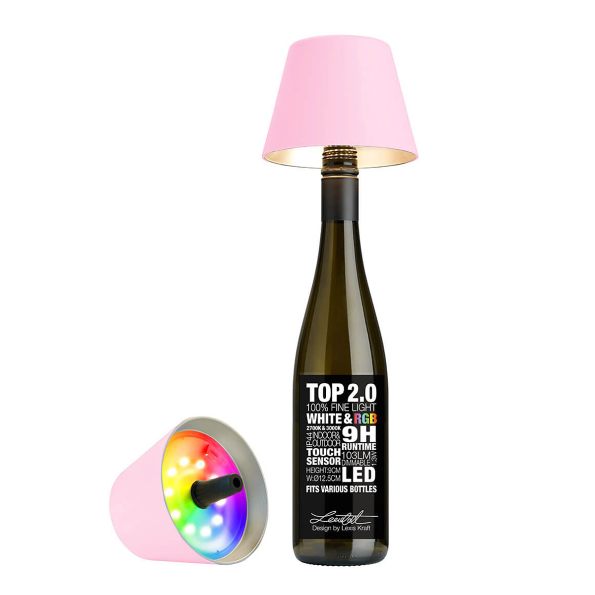 Sompex Top 2.0 RGB LED Akkuleuchte & Flaschenaufsatzrosa