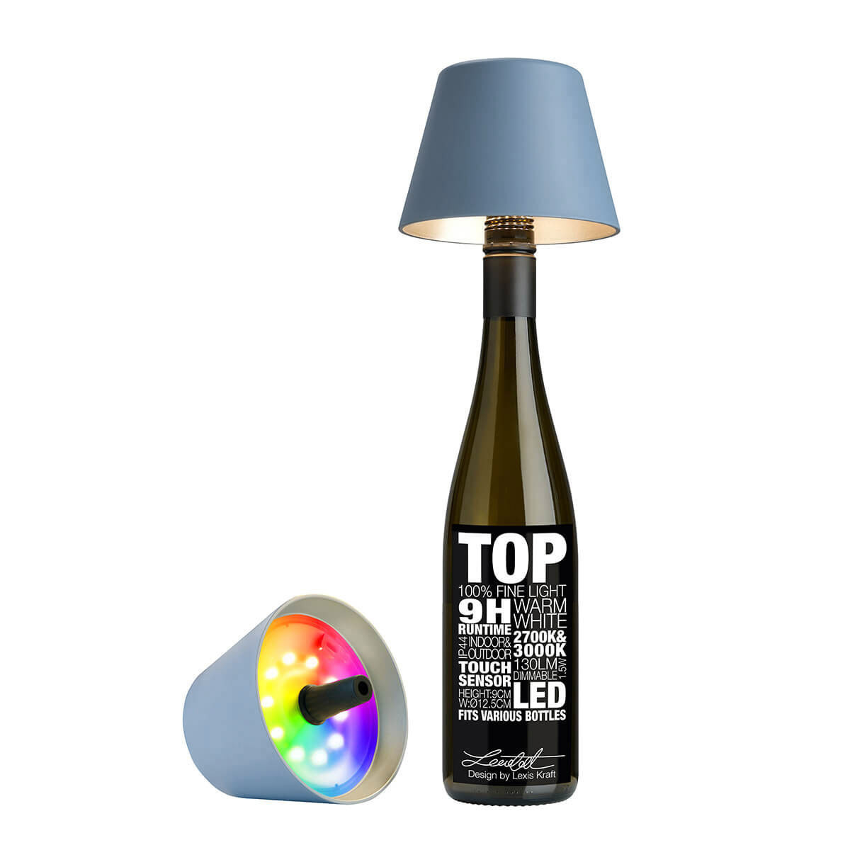 Sompex Top 2.0 RGB LED Akkuleuchte & Flaschenaufsatzblau