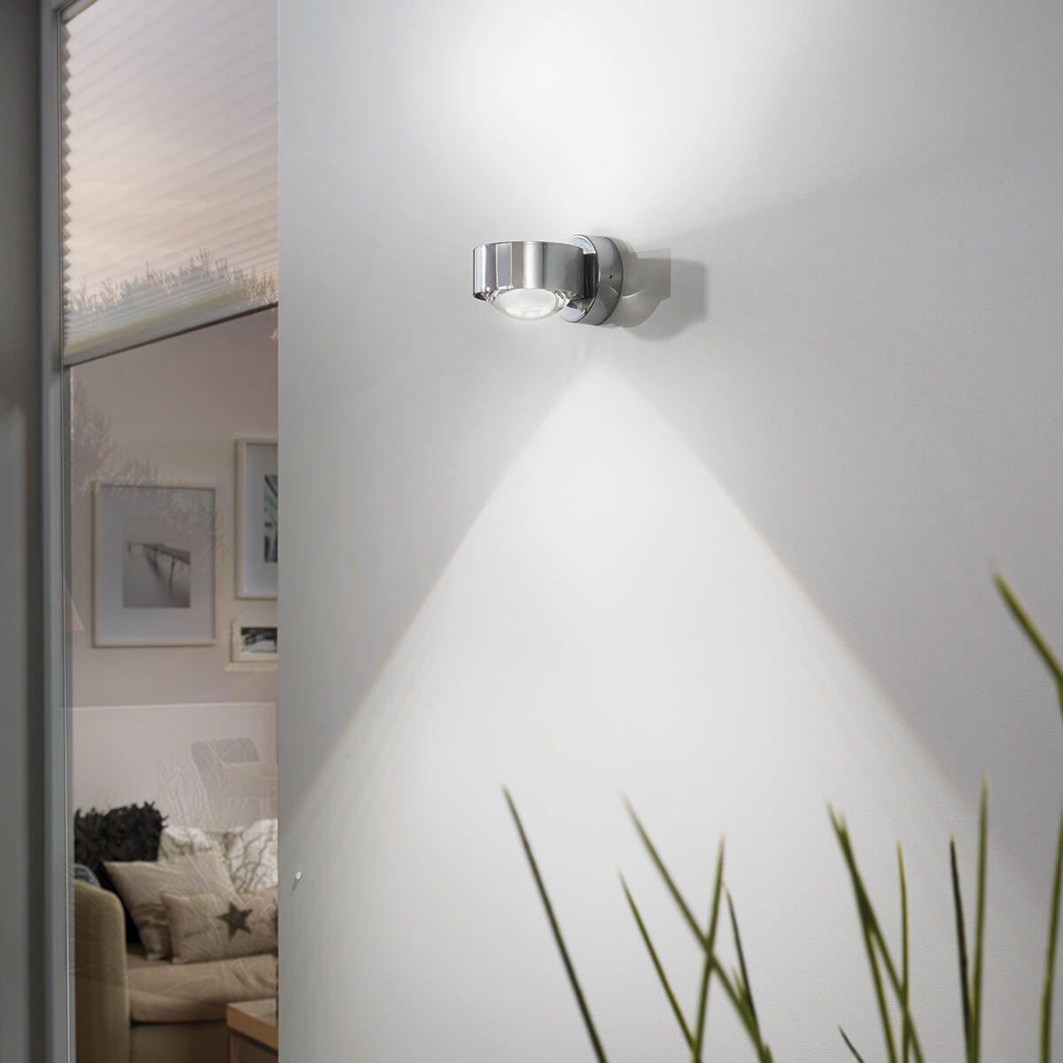 Top Light Puk Mini Wall LED Wandleuchte, Chrom, mit Linse klar / Glas satiniert