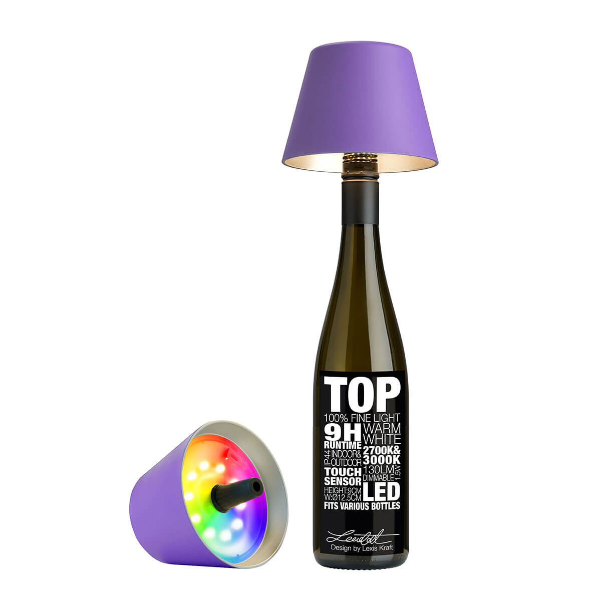 Sompex Top 2.0 RGB LED Akkuleuchte & Flaschenaufsatzflieder