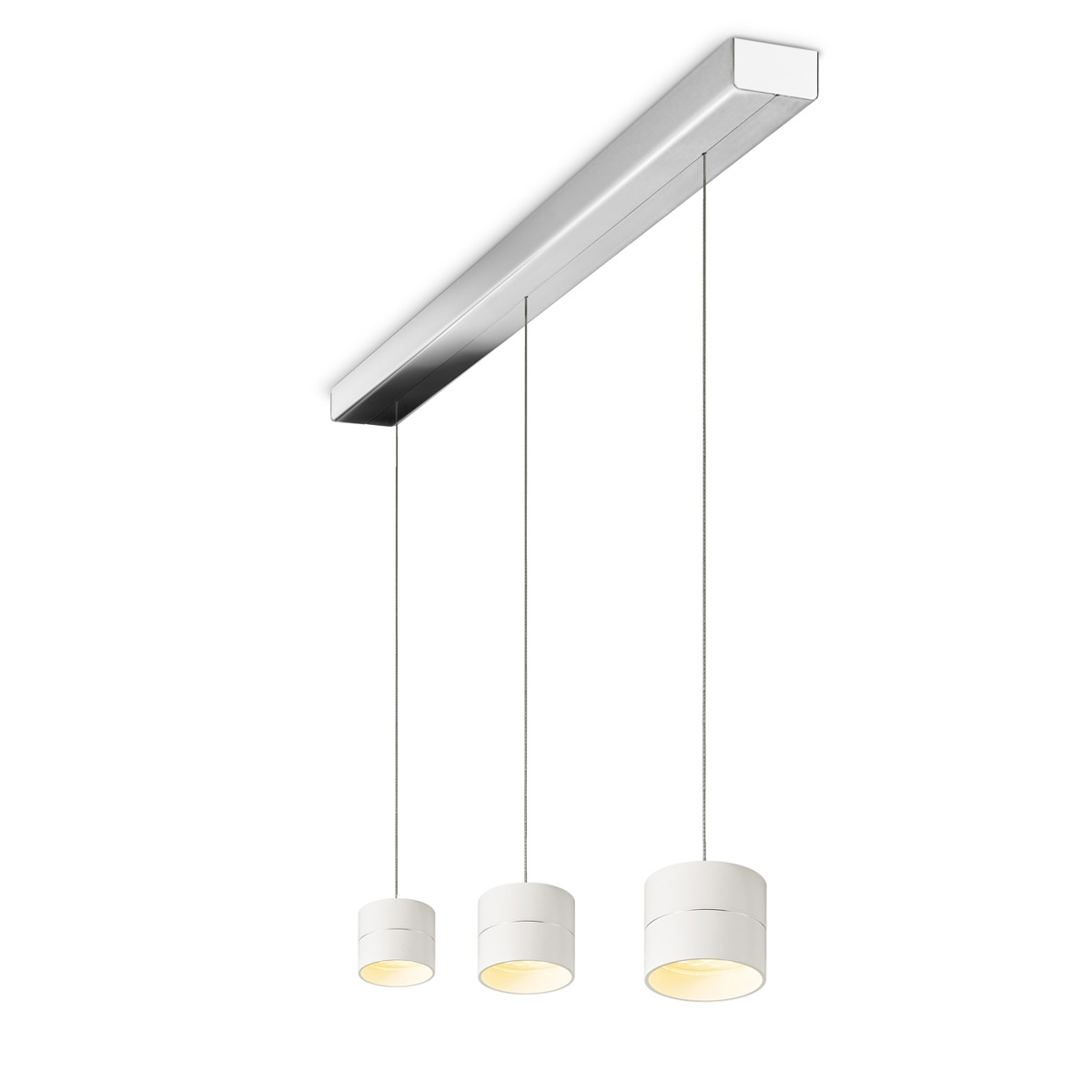 Tudor S LED Pendelleuchte, 3-flg., TW, unsichtbare Höhenverstellung, Baldachin: Chrom