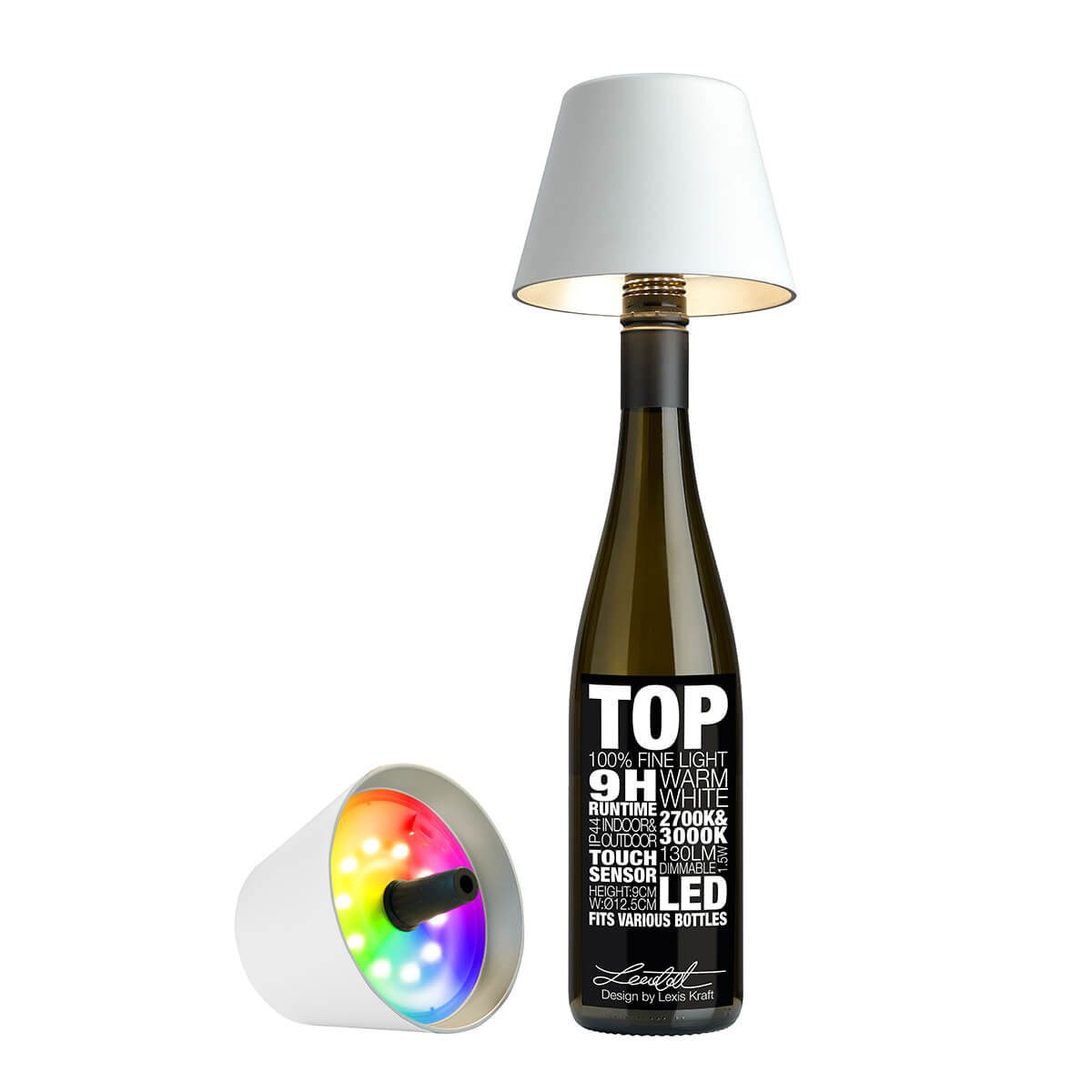 Sompex Top 2.0 RGB LED Akkuleuchte & Flaschenaufsatzweiß