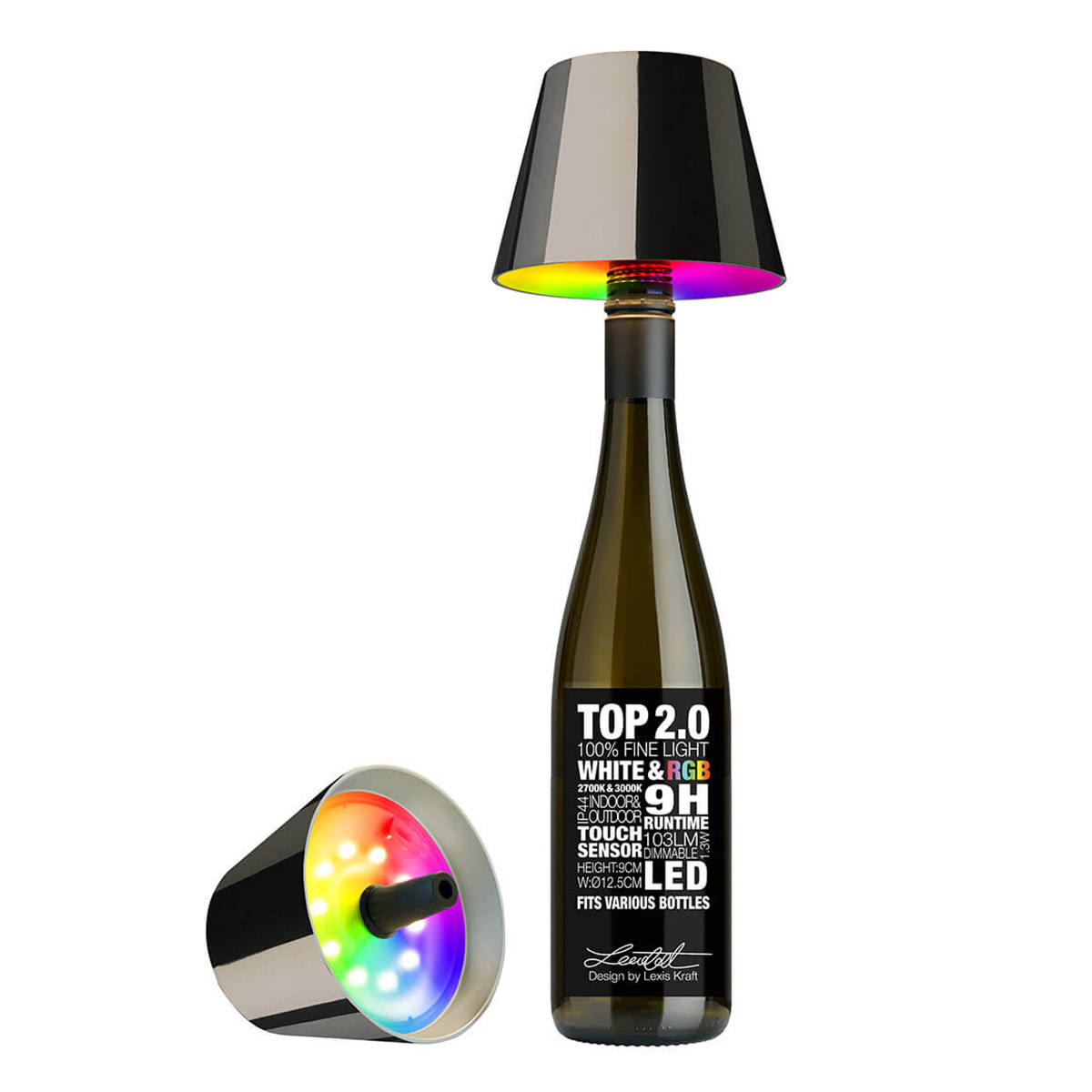 Sompex Top 2.0 RGB LED Akkuleuchte & Flaschenaufsatzspace grau