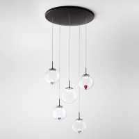 Fabas Luce Ariel LED Pendelleuchte, 5-flg., je Ø: 15 cm, mit Tropfen und 4 Motiven